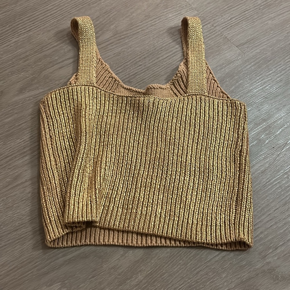 Golden Knit Crop Top Size Small - Picture 2 of 3